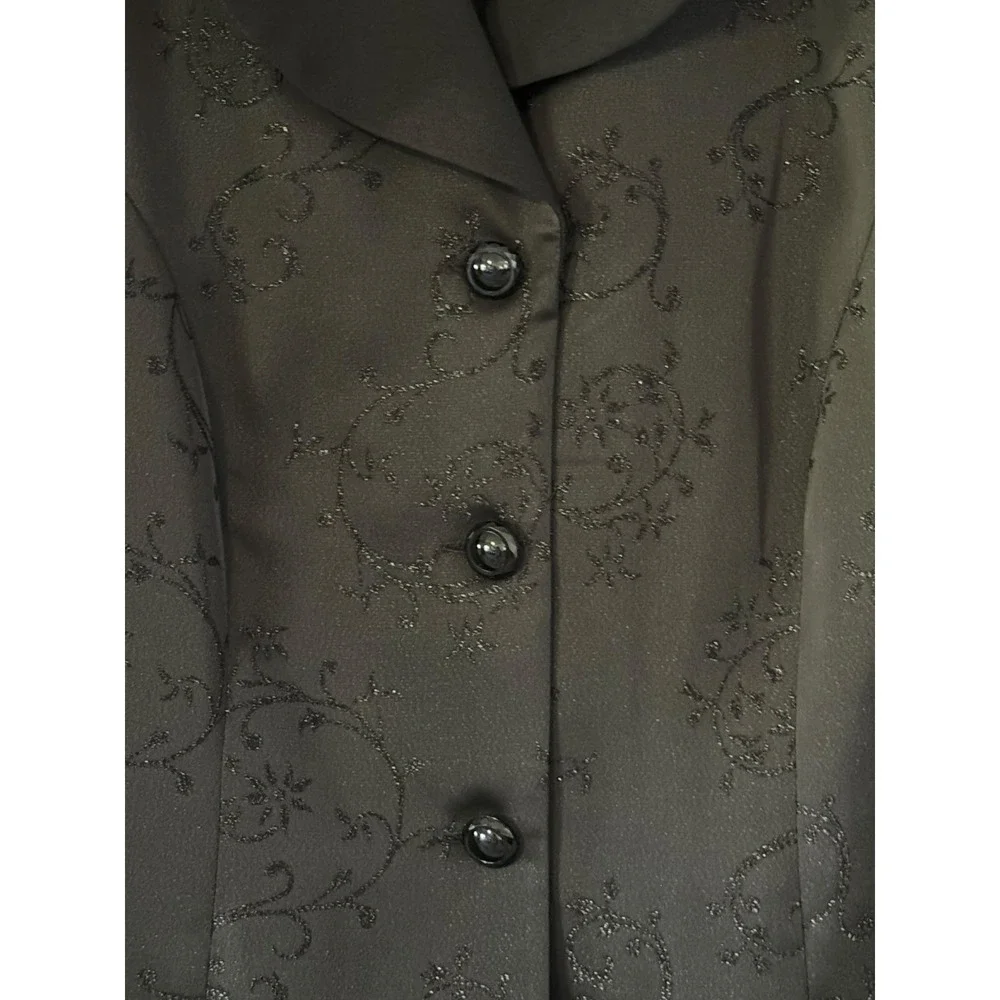 Vintage Leslie Fay Black Glitter Scroll Floral Blazer Jacket Womens Size 10
